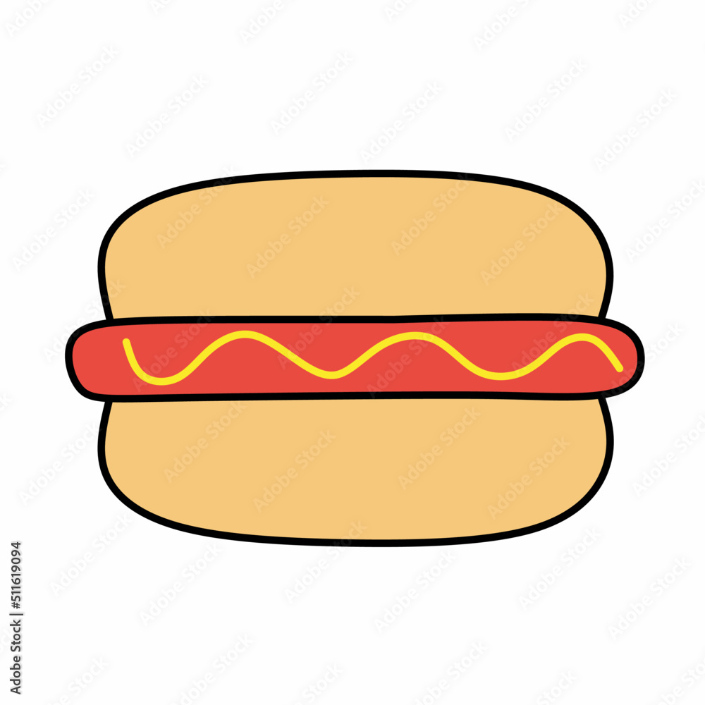 Hot dog line icon in colored linear style isolated on white background. Pictogram symbol and illustration for logo. Thin black line vector. Hot dog line icon in colored linear style isolated on white background. Pictogram symbol and illustration for logo. Thin black line vector.