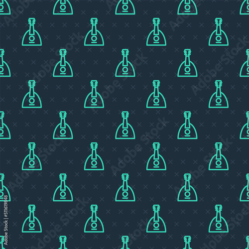 Green line Musical instrument balalaika icon isolated seamless pattern on blue background. Vector