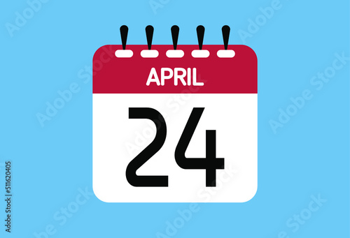 April day 24. Calendar design template 24 april in background blue.