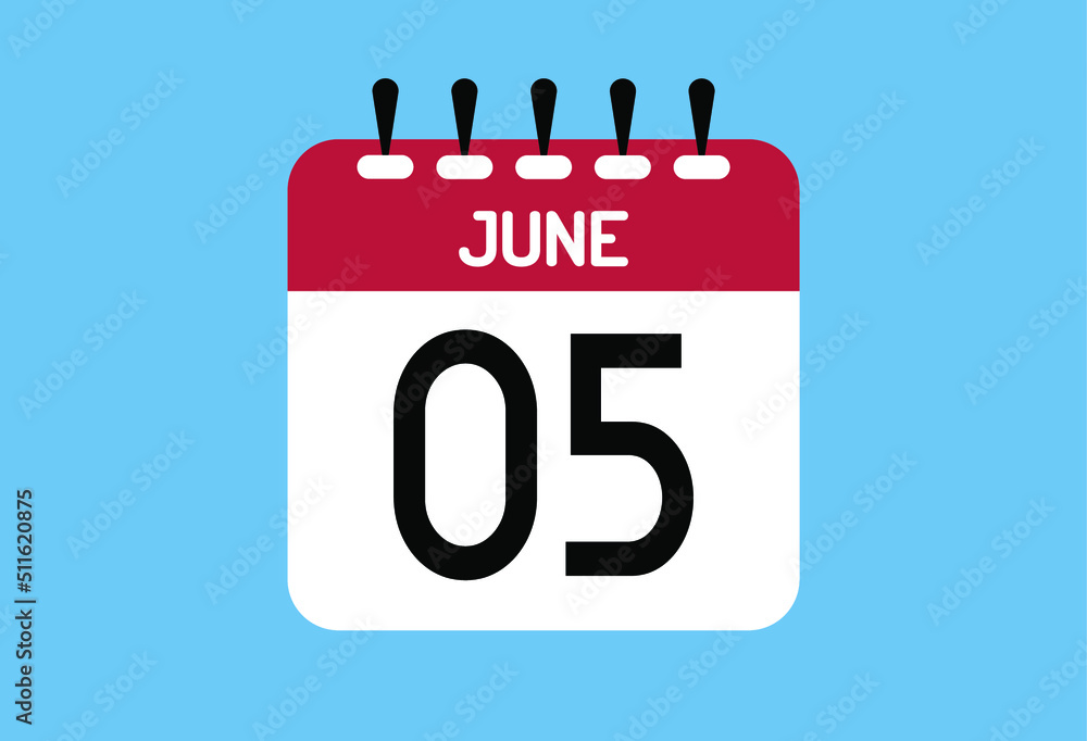 June day 5. Calendar design template 5 june in background blue. June day 5. Calendar design template 5 june in background blue.