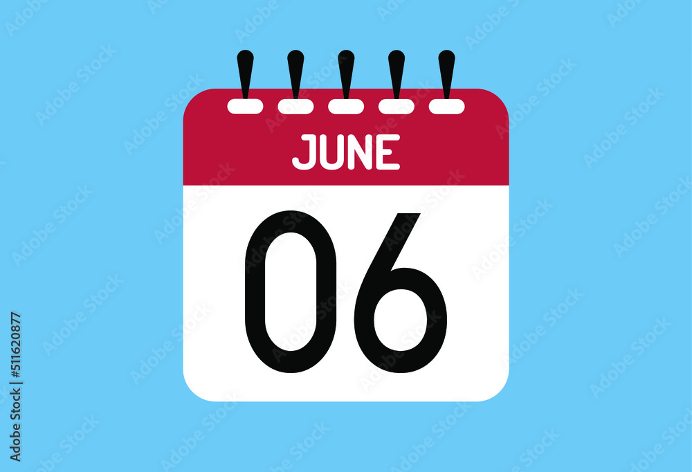 June day 6. Calendar design template 6 june in background blue. June day 6. Calendar design template 6 june in background blue.