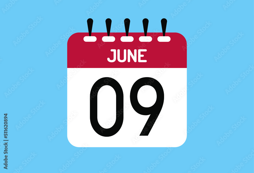 June day 9. Calendar design template 9 june in background blue. June day 9. Calendar design template 9 june in background blue.