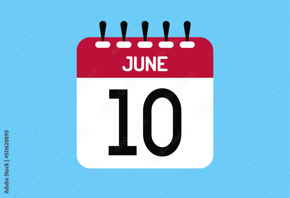 June day 10. Calendar design template 10 june in background blue. June day 10. Calendar design template 10 june in background blue.