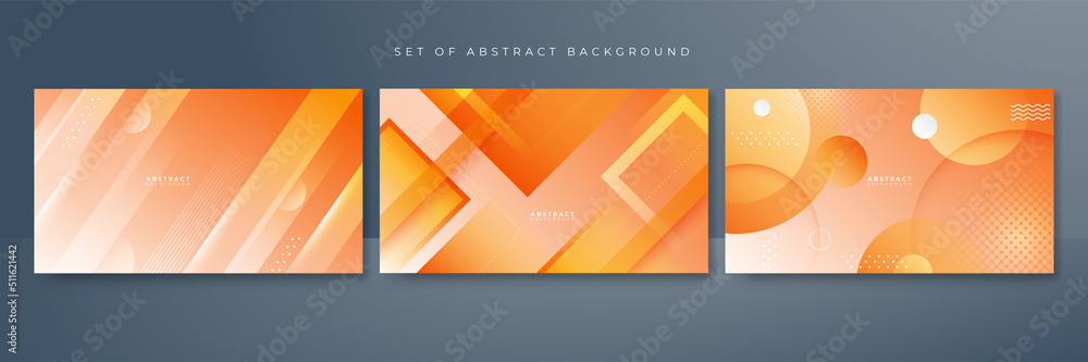Set of abstract colorful orange background