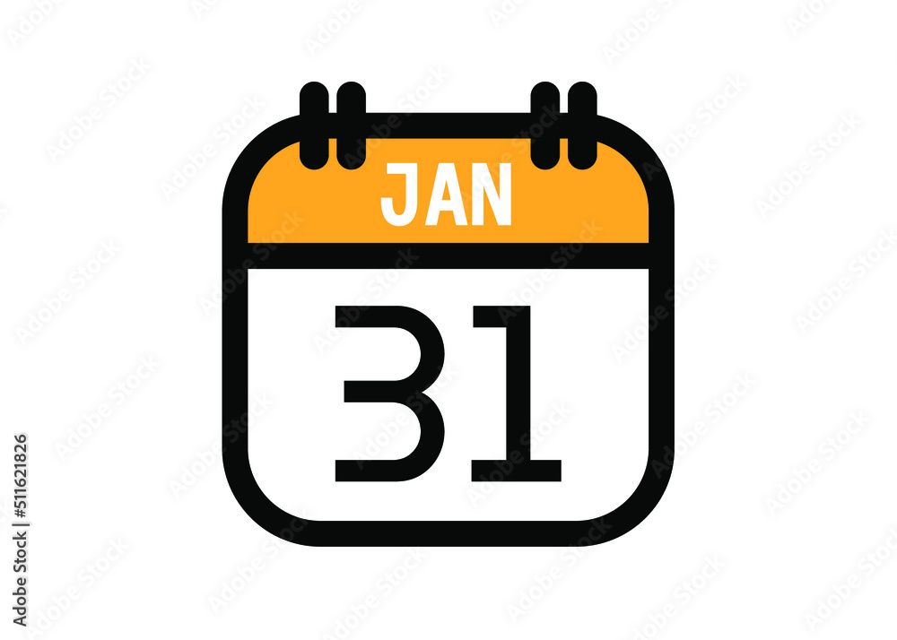 January 31. January calendar for deadline and appointment. Vector in Yellow. January 31. January calendar for deadline and appointment. Vector in Yellow.