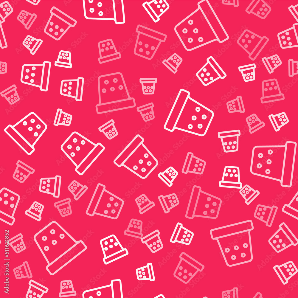 White line Thimble for sewing icon isolated seamless pattern on red background. Vector White line Thimble for sewing icon isolated seamless pattern on red background. Vector
