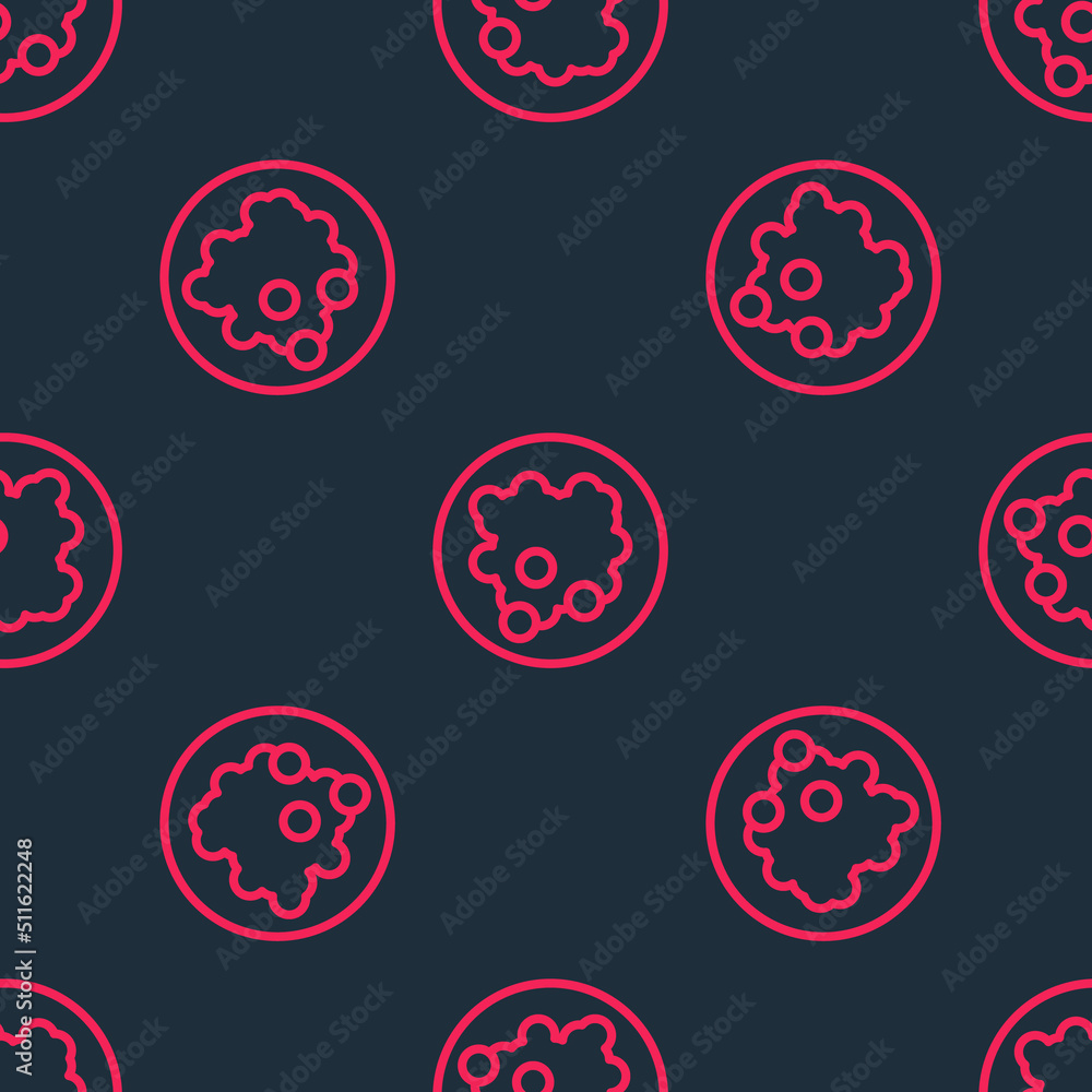 Red line Rice in a bowl icon isolated seamless pattern on black background. Traditional Asian food. Vector Red line Rice in a bowl icon isolated seamless pattern on black background. Traditional Asian food. Vector