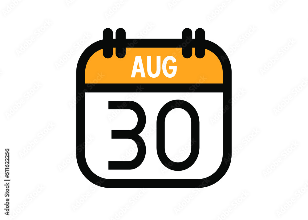 August 30. August calendar for deadline and appointment. Vector in Yellow. August 30. August calendar for deadline and appointment. Vector in Yellow.