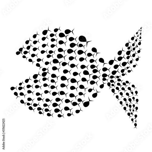 A group of small fish unite into a big fish. Small fish teamwork and collaboration concept illustration. Fish silhouette isolated on a white background. vector