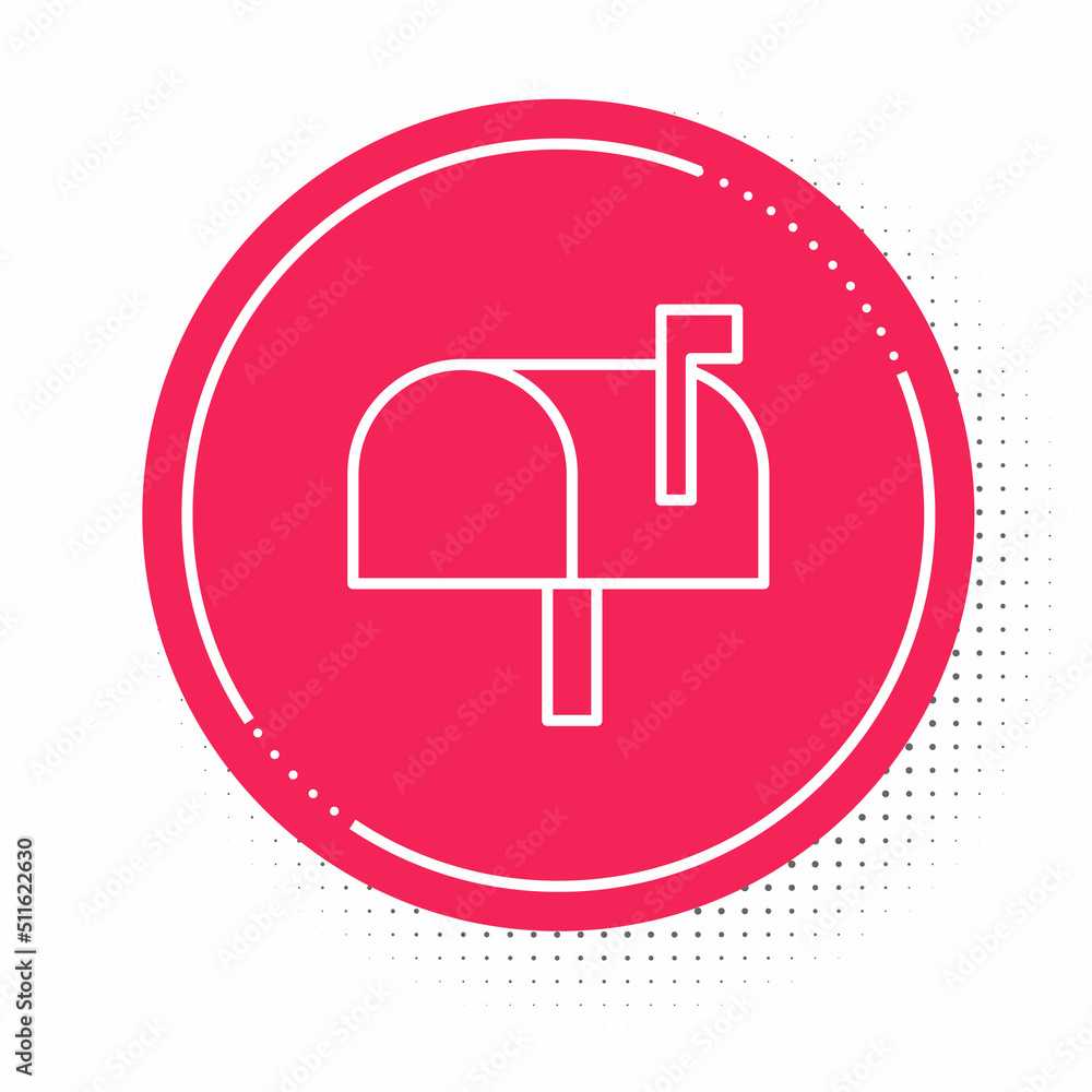 White line Mail box icon isolated on white background. Mailbox icon. Mail postbox on pole with flag. Red circle button. Vector White line Mail box icon isolated on white background. Mailbox icon. Mail postbox on pole with flag. Red circle button. Vector