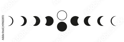 Moon phases vector icon set. Moon phases flat icon illustration isolated on white background. Full moon and crescent sign logo