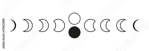 Moon phases vector icon set. Moon phases flat icon illustration isolated on white background. Full moon and crescent sign logo