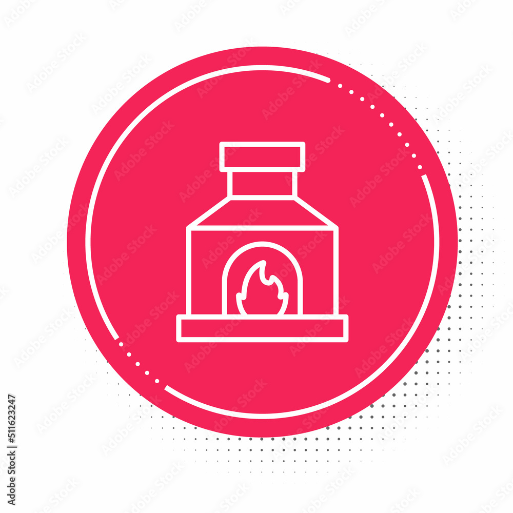 White line Blacksmith oven icon isolated on white background. Red circle button. Vector White line Blacksmith oven icon isolated on white background. Red circle button. Vector