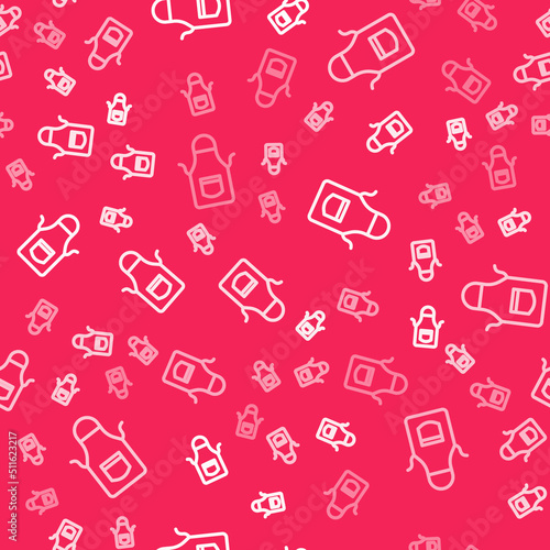 White line Blacksmith apron icon isolated seamless pattern on red background. Protective clothing and tool worker. Vector