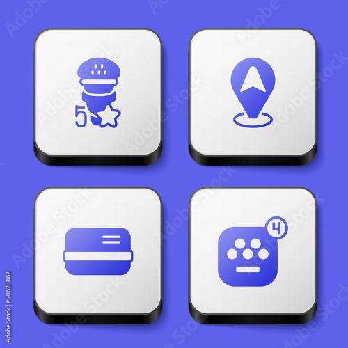 Set Taxi service rating, Location taxi car, Credit card and mobile app icon. White square button. Vector