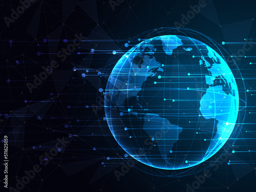 World with internet devices. Global communication technology. 2d render background
