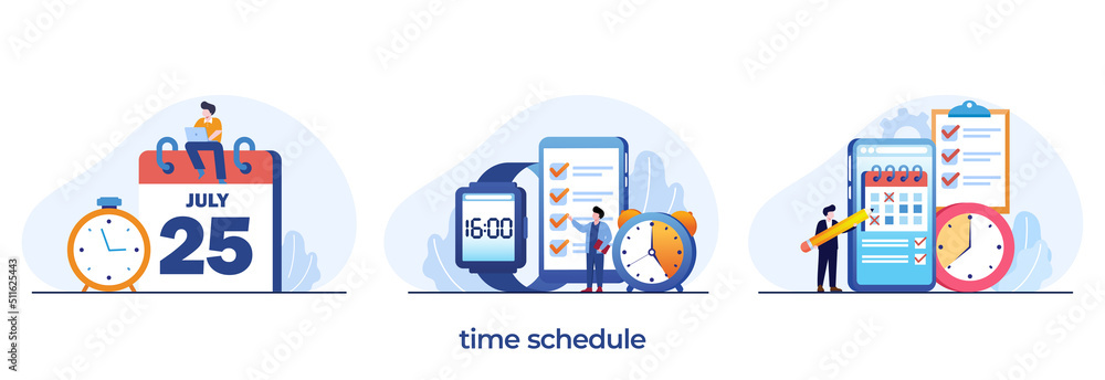 time schedule, time management, deadline concept, planner, start up, calender flat vector illustration banner