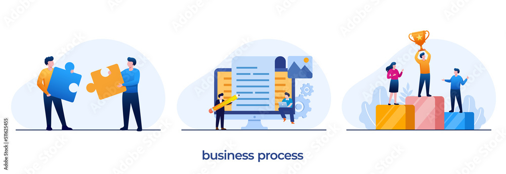 business process, goal and target, business plan, financial, marketing, achievement, flat illustration vector