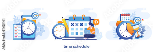 time schedule, time management, deadline concept, planner, start up, calender flat vector illustration banner
