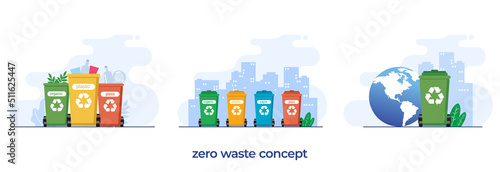 zero waste, recycling, save world, no plastic, sustainable, trash and garbage, flat illustration vector