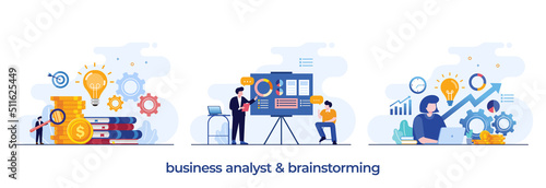 business analyst and brainstorming, data analytic, dashboard and business finance report. business finance investment concept. Data analysis team, business analytic. flat vector