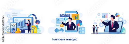 business analyst,data analytic, dashboard and business finance report. business finance investment concept. Data analysis team, business analytic. flat vector