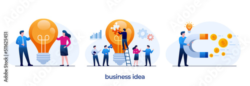Business idea process, brainstorming, startup concept, light bulb illustration flat vector