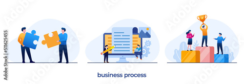 business process, goal and target, business plan, financial, marketing, achievement, flat illustration vector