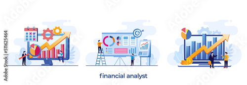financial analyst concept, accounting, business meeting and target, management, corporate, flat illustration vector