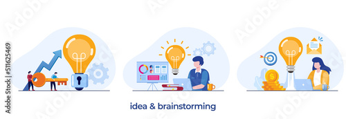 idea and brainstorming, analyst, creative development, startup concept, light bulb illustration, flat illustration vector
