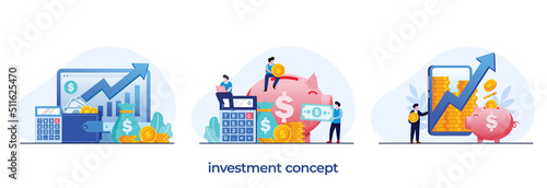 investment concept, growth, investor, financial investing, saving wallet, banking, piggy bank, flat design illustration vector