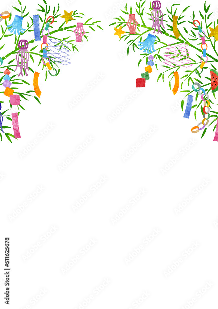 Obraz premium 七夕の笹飾りの水彩風ベクター白背景