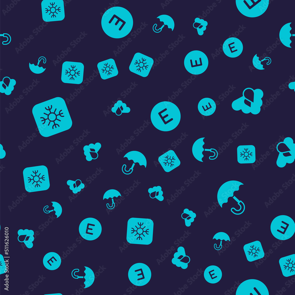 Set Snowflake, Cloud with rain, Compass west and Umbrella on seamless pattern. Vector Set Snowflake, Cloud with rain, Compass west and Umbrella on seamless pattern. Vector