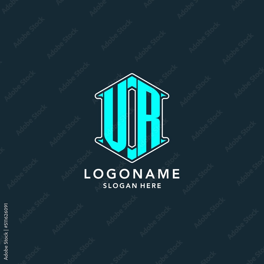 Letter VR logo with hexagon shape geometric style design idea Stock ...