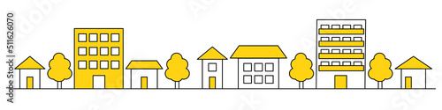 シンプルかわいい街並み（黄色い塗りの線画）
