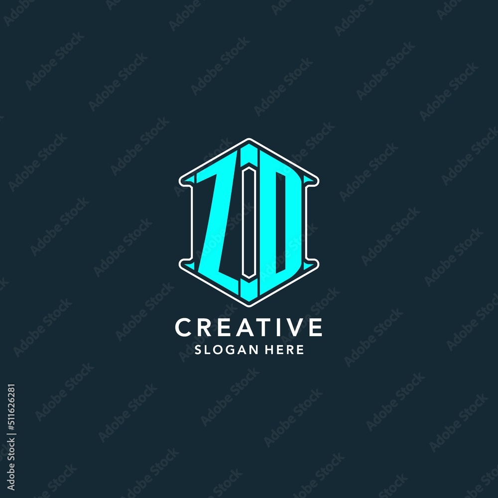Letter ZD logo with hexagon shape geometric style design idea Stock ...