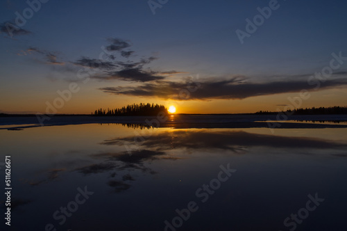 Beautiful Sunset over a Partially Frozen Astotin Lake © RiMa Photography