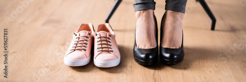 Woman Sport Shoes In Office