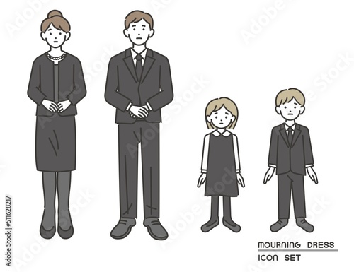 喪服を着た家族のベクターイラスト素材／夫婦／葬儀／法事