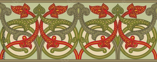 Vector colored seamless oriental national ornament. Endless ethnic floral border, arab peoples frame. Persian painting
