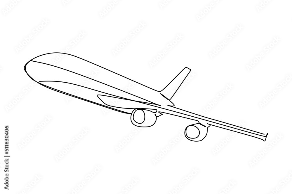 single continuous line drawing of an airplane flying and climb. Hand drawing style for transportation concept single continuous line drawing of an airplane flying and climb. Hand drawing style for transportation concept