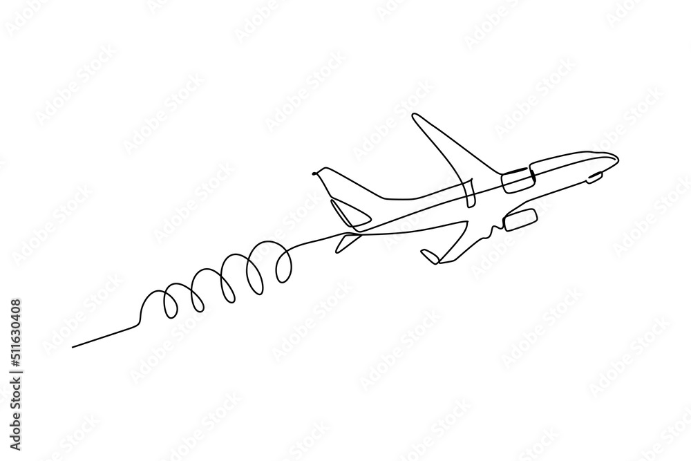Single line drawing of an airplane intended for carrying multiple passengers or cargo in commercial service. Vector illustrator Single line drawing of an airplane intended for carrying multiple passengers or cargo in commercial service. Vector illustrator