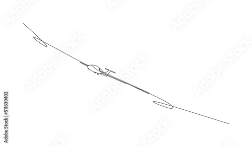 Single continuous line - glider is a fixed-wing aircraft that is supported in flight by the dynamic reaction of the air against its lifting surfaces. Illustration for transport and technology