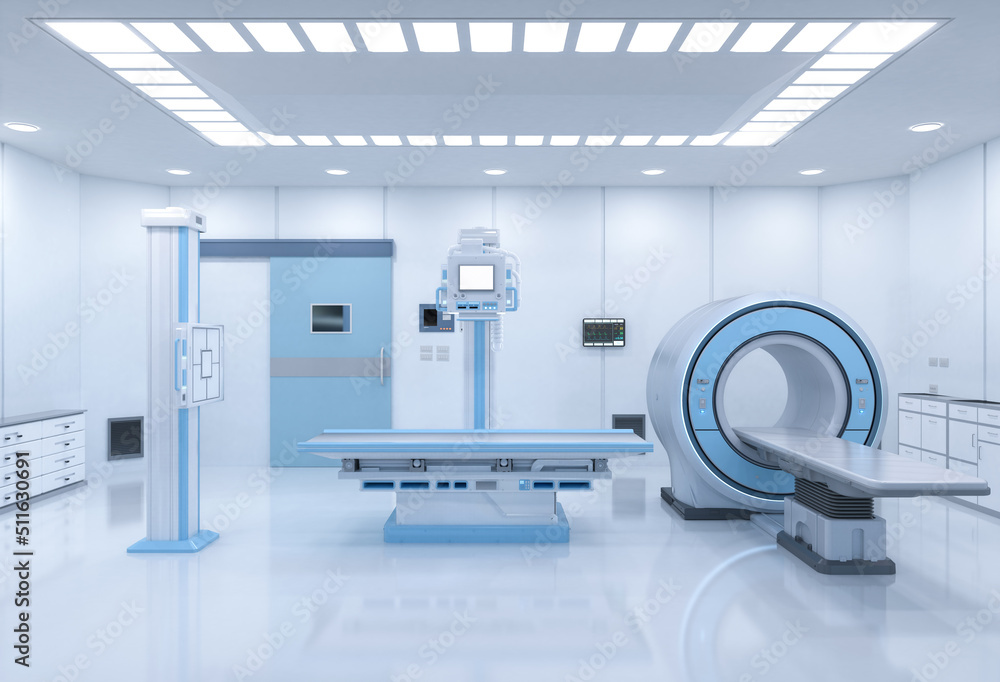 Photo Hospital radiology room with mri scanner and x-ray machine ...