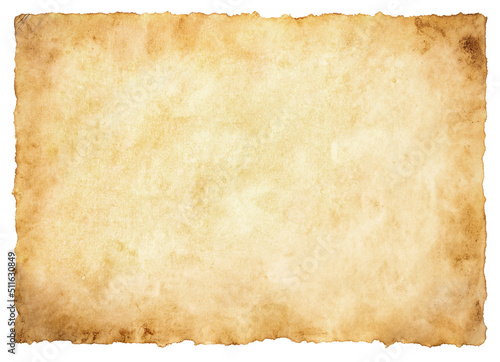 old parchment paper sheet vintage aged or texture isolated on white background