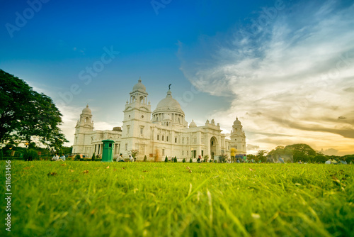Sunset at Victoria Memorial, Kolkata , Calcutta, West Bengal, India . A Historical Monument of Indian Architecture. Built to commemorate Queen Victoria's 25 years reign in India. photo