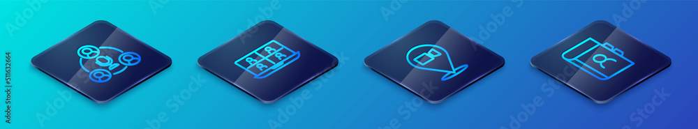 Set Isometric line Video chat conference, Meeting, Phone book and icon. Vector Set Isometric line Video chat conference, Meeting, Phone book and icon. Vector