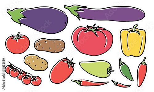 Set of nightshade fruits and vegetables