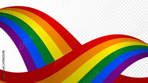 Rainbow flags wave shape on transparent background. Colors of the LGBT community for Lgbt Pride Month. Vector illustration.