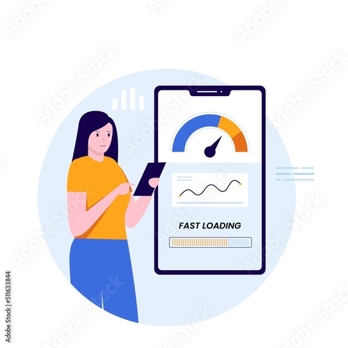 Flat design of web page loading speed test. Illustration for websites, landing pages, mobile applications, posters and banners. Trendy flat vector illustration